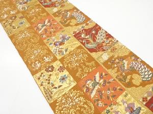 変わり市松に花鳥模様織り出し袋帯